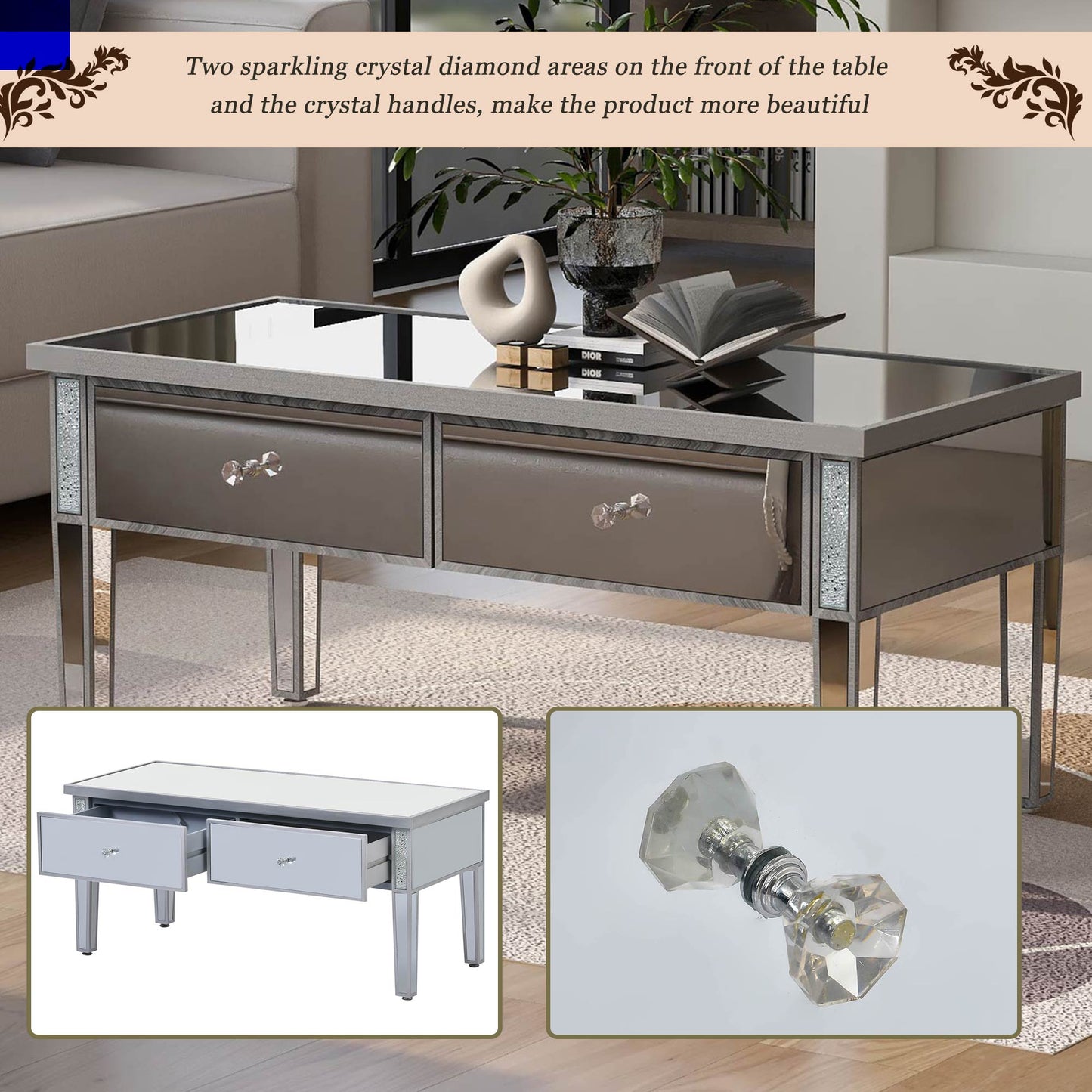 Modern Glass Mirrored Coffee Table