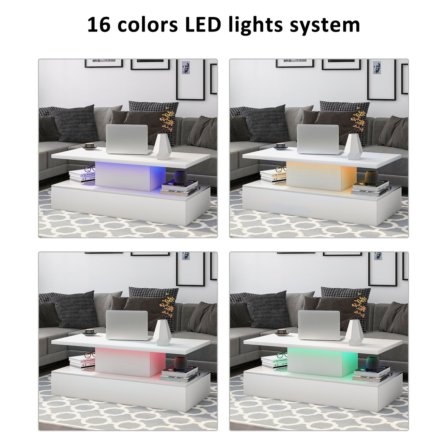 Coffee Cocktail Table + LED Lighting & Remote Control