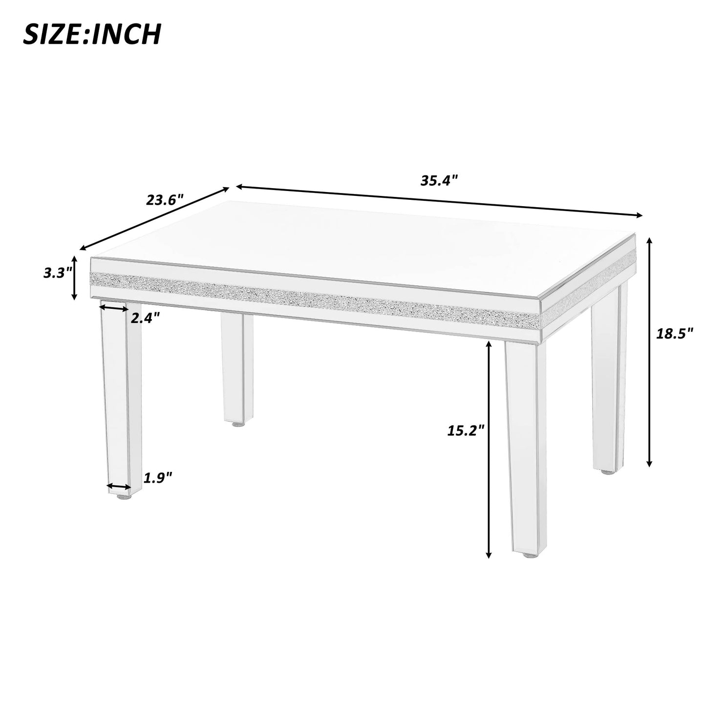 Set of 3 Modern Glass Crystal Design Mirrored Coffee Table