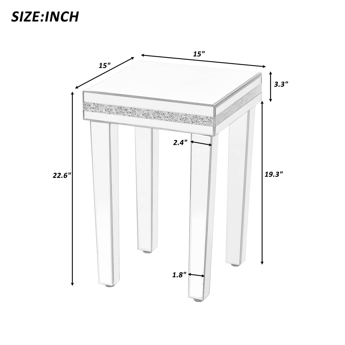 Set of 3 Modern Glass Crystal Design Mirrored Coffee Table
