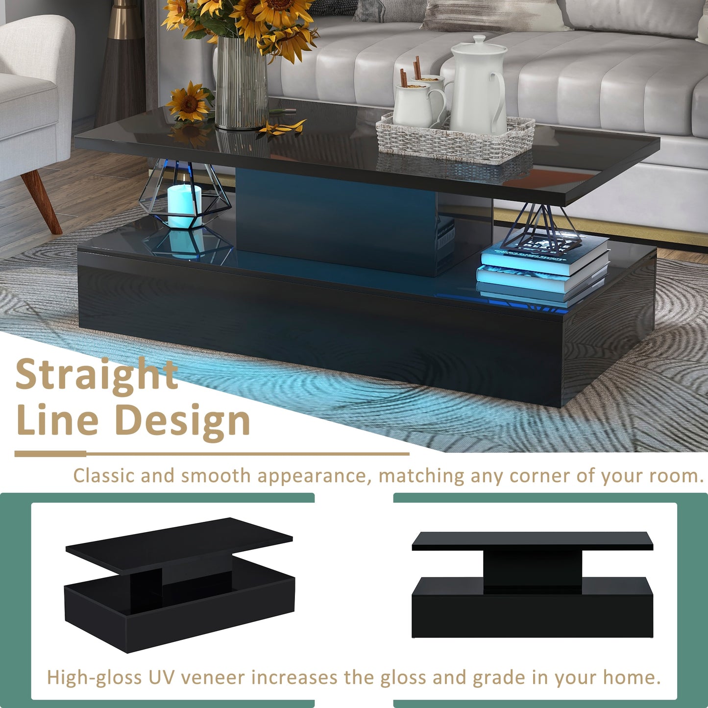 Coffee Cocktail Table + LED Lighting & Remote Control