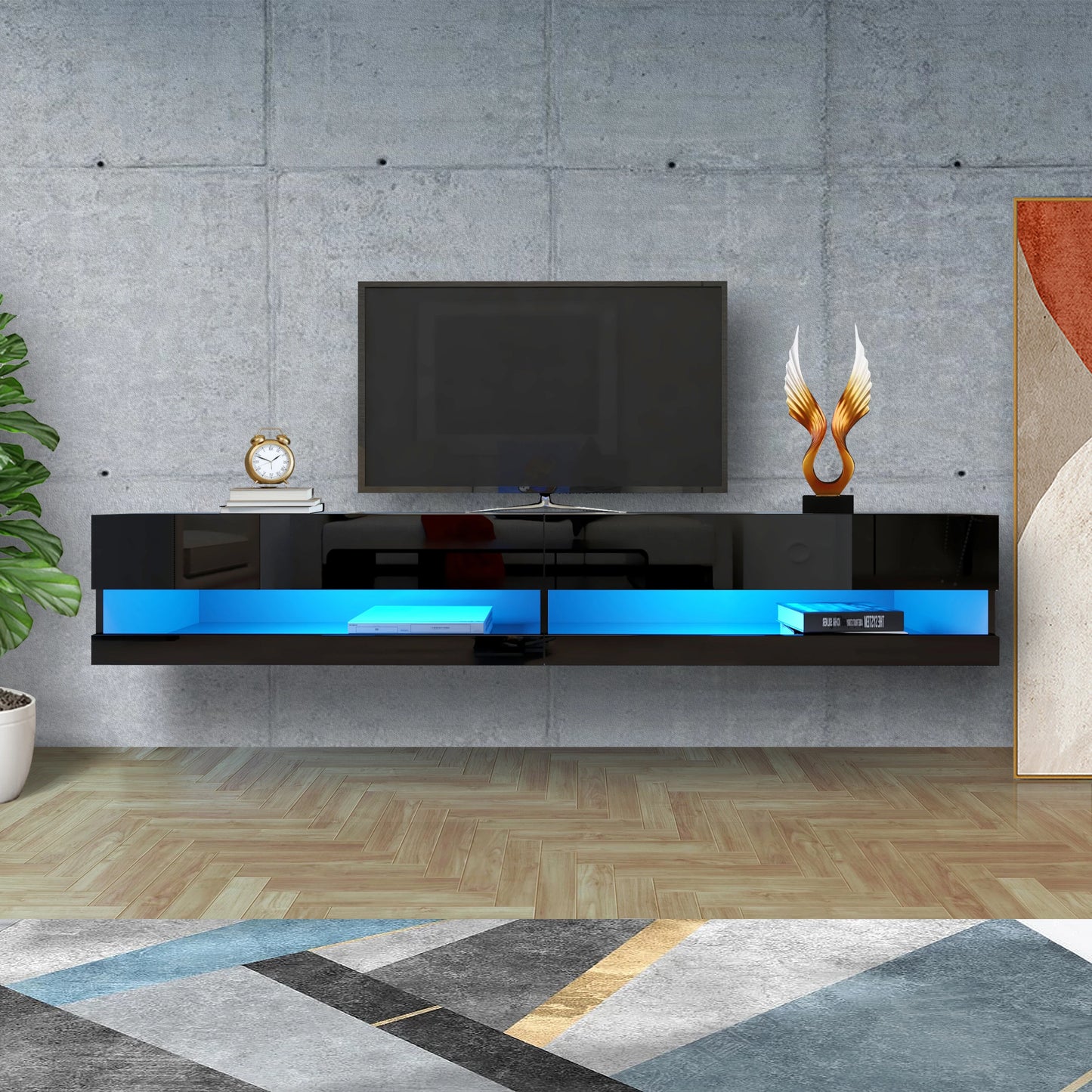 Wall Mounted Floating TV Stand with 20 Color LEDs