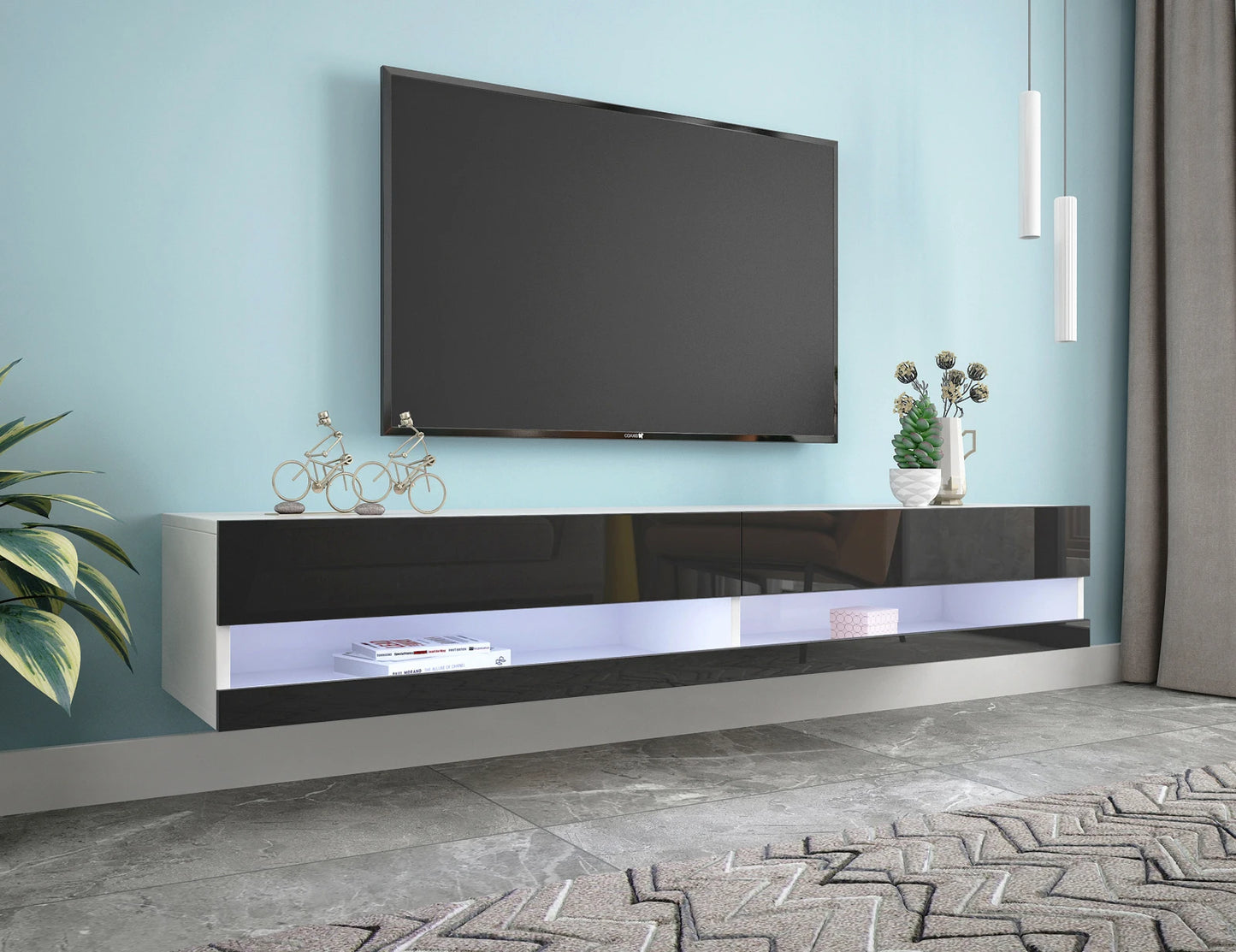 Wall Mounted Floating TV Stand with 20 Color LEDs