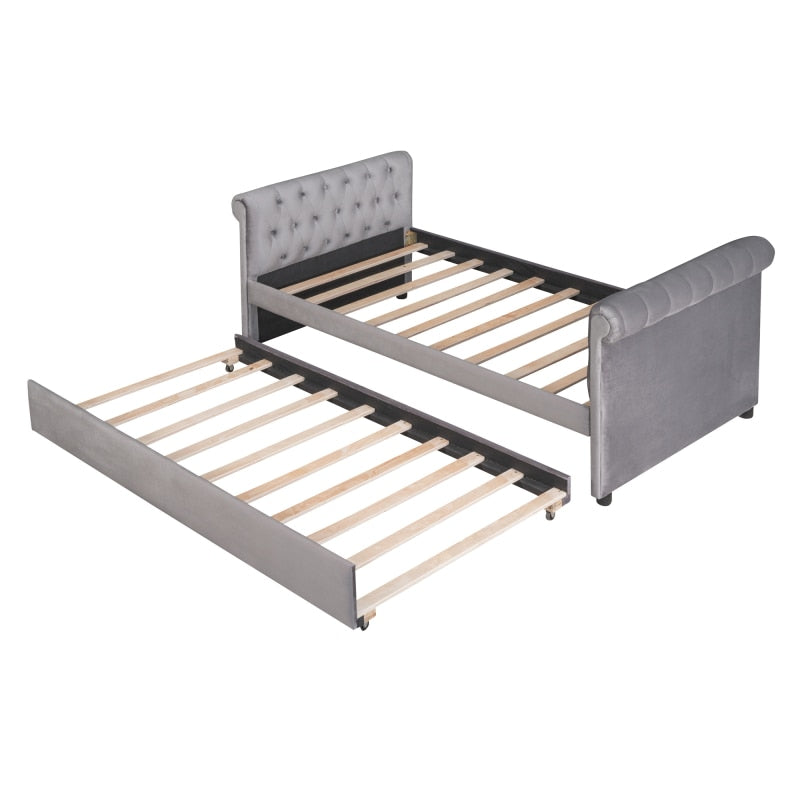 Grau gepolstertes Twin-Tagesbett + Rollbett