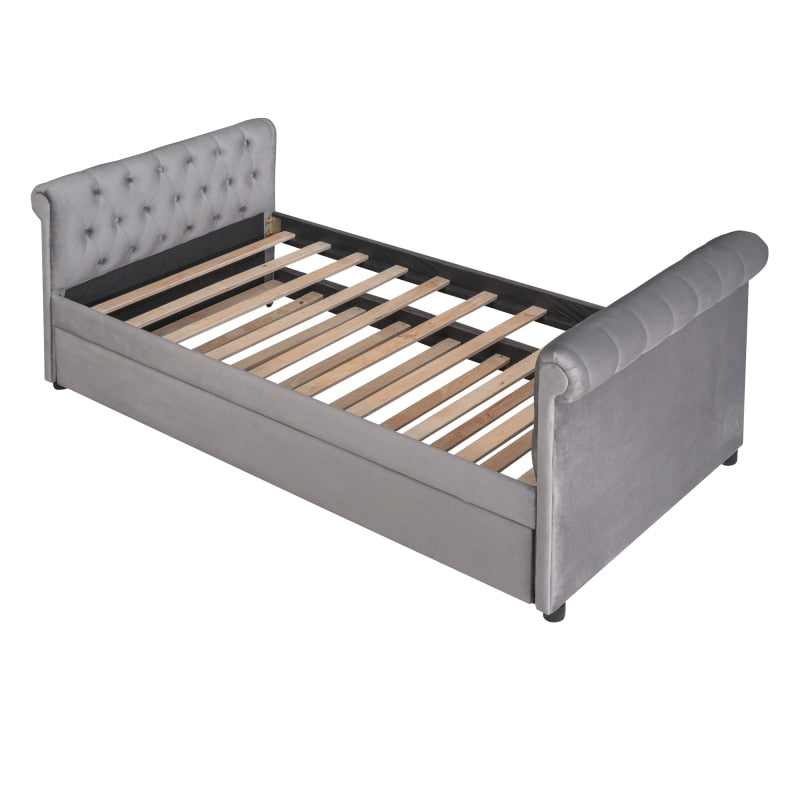 Grau gepolstertes Twin-Tagesbett + Rollbett