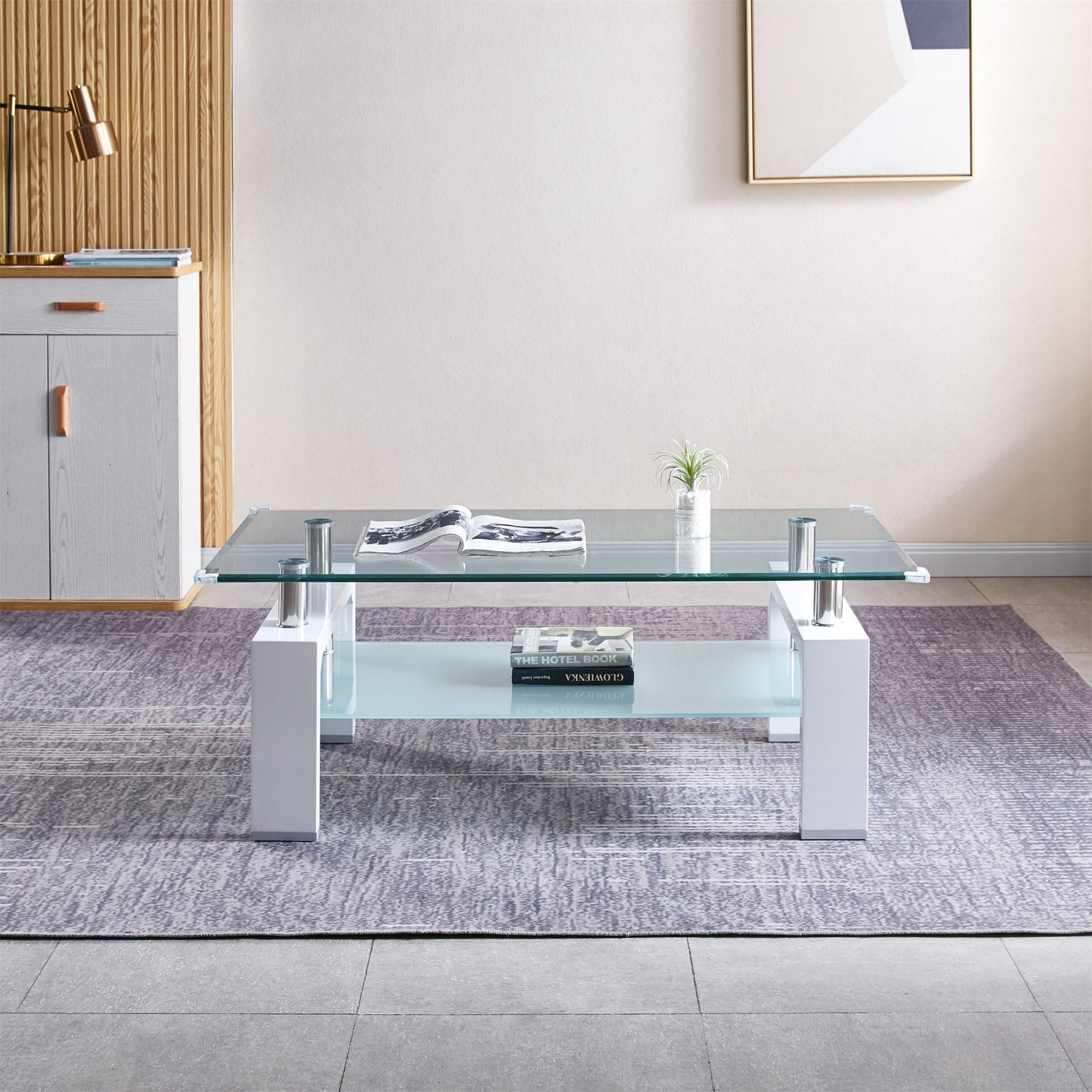 Tempered Glass Top Rectangular 2 Tier Coffee Table