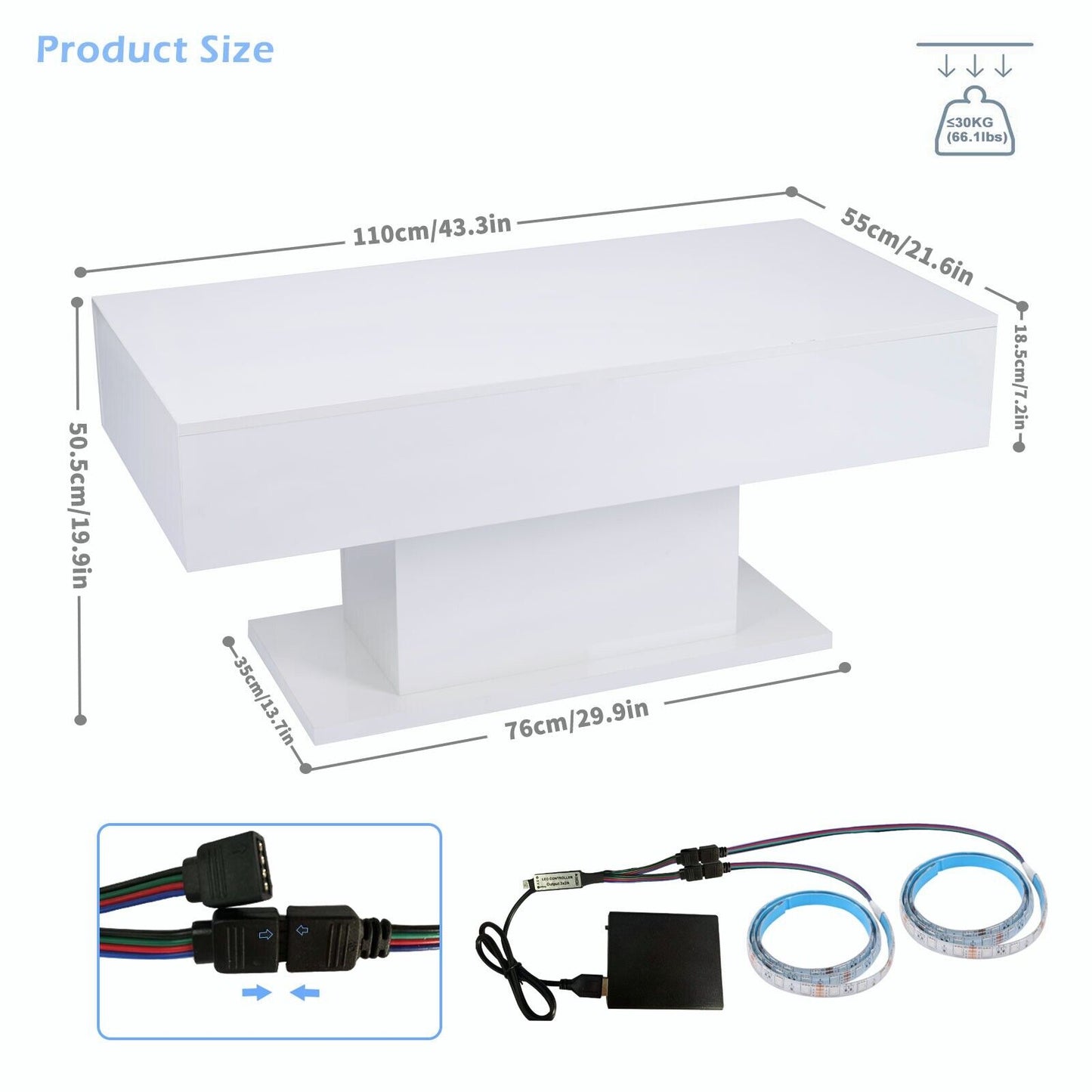 Modern White High Gloss Coffee Table + LED
