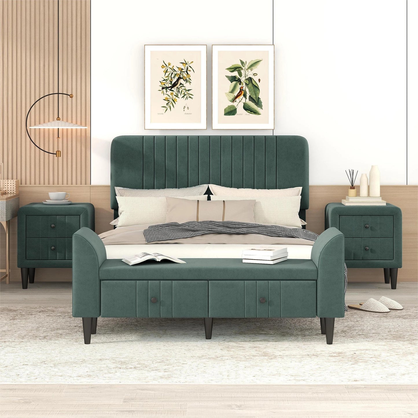 Upholstered Velvet 4-Piece Bed Set