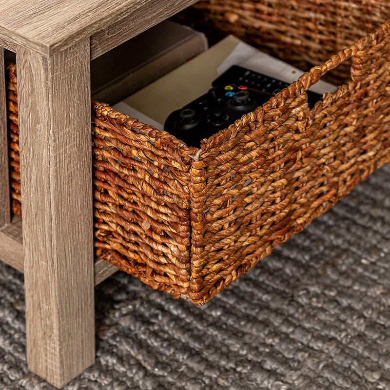 Traditional Storage Coffee Table with Bins, Driftwood Luxury Coffee Table