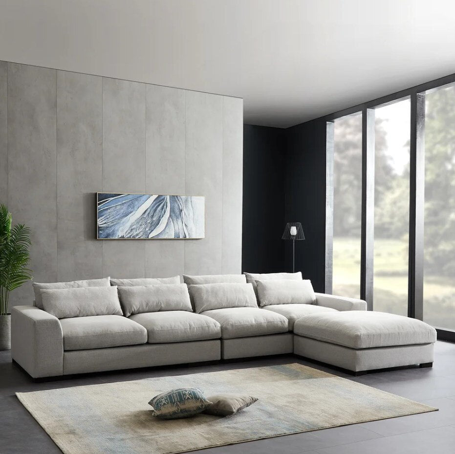 Feather Filled Reversible L-Shaped Sofa + Storage Ottoman