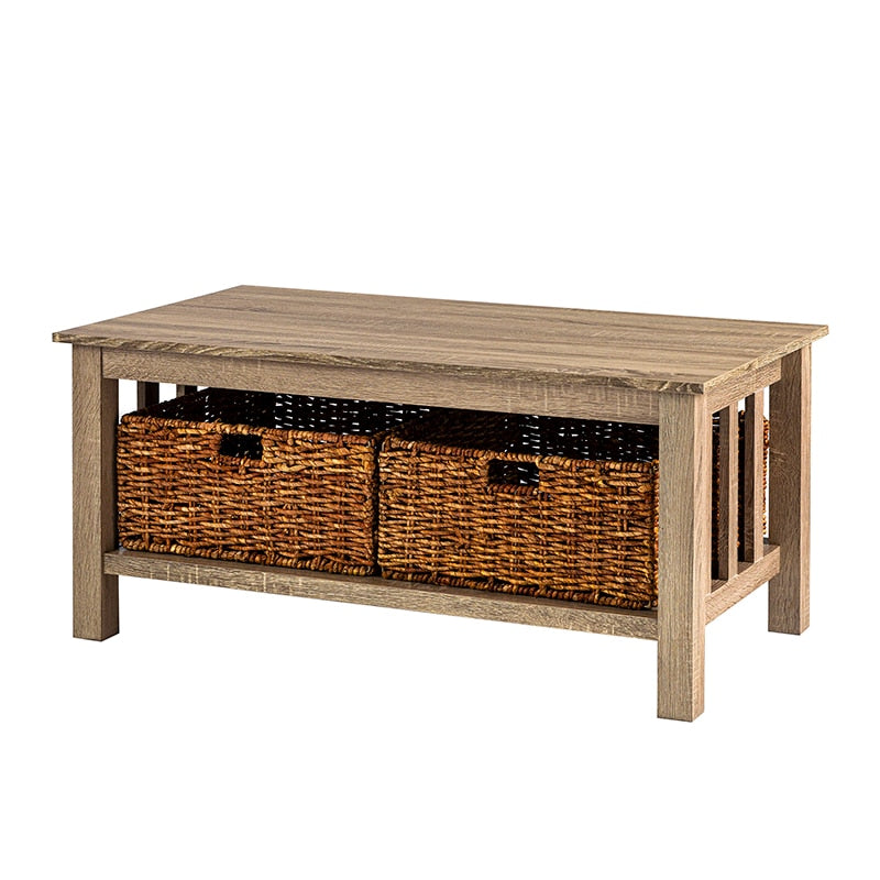 Traditional Storage Coffee Table with Bins, Driftwood Luxury Coffee Table