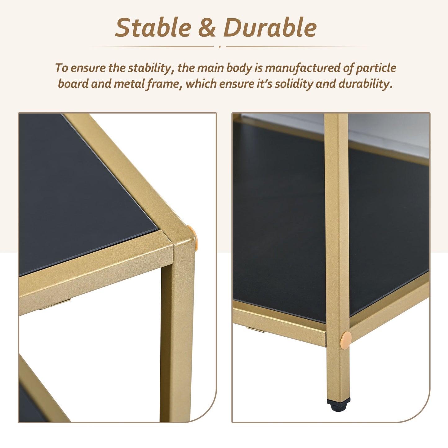 2-Layer Modern Coffee Table with Metal Frame + White Marble Finish
