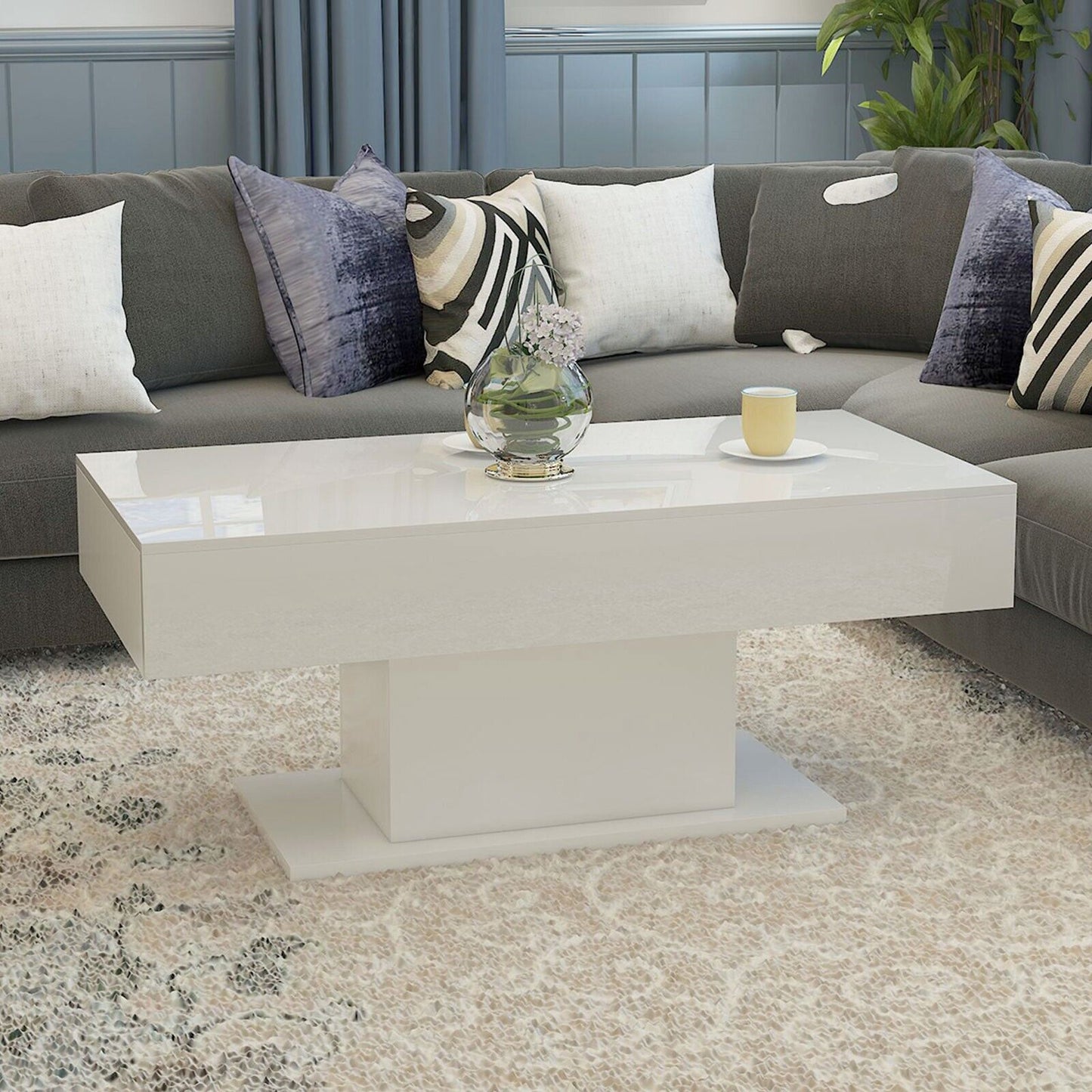 Modern White High Gloss Coffee Table + LED