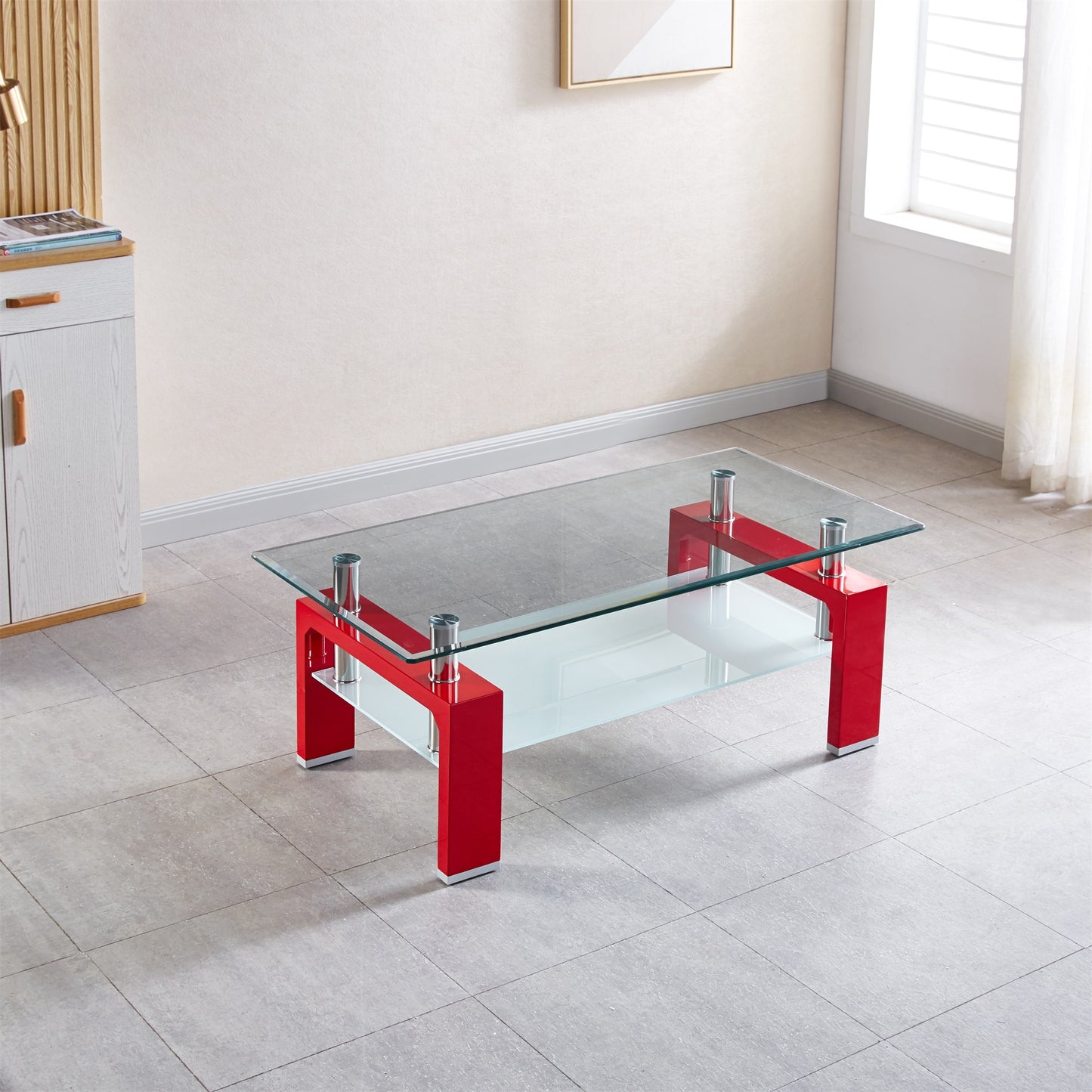 Tempered Glass Top Rectangular 2 Tier Coffee Table