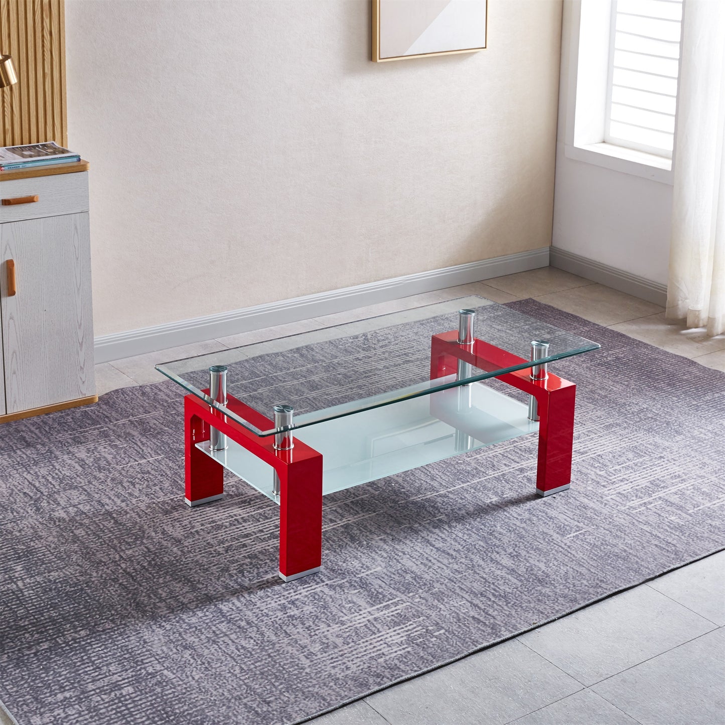 Tempered Glass Top Rectangular 2 Tier Coffee Table