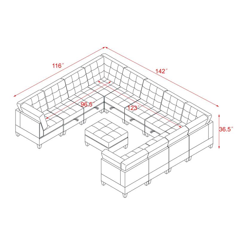 U Shape Sectional Sofa + Ottoman