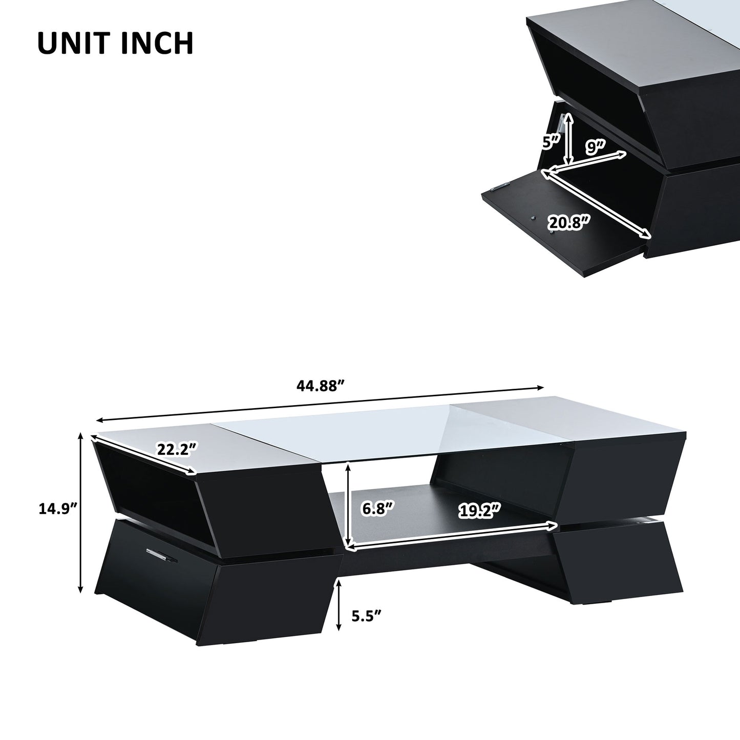 2-Tier Geometric Style Glass-Top Coffee Table