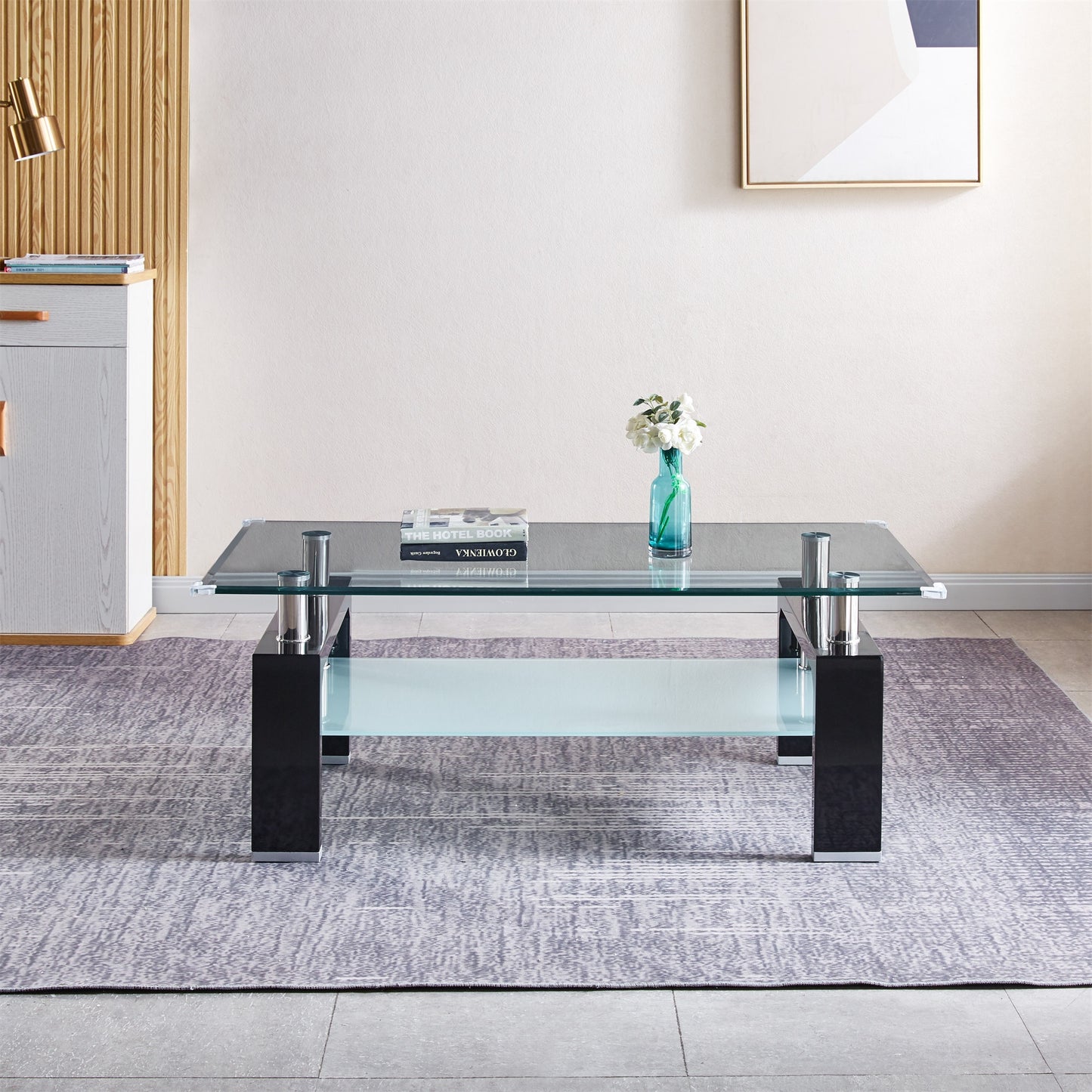 Tempered Glass Top Rectangular 2 Tier Coffee Table