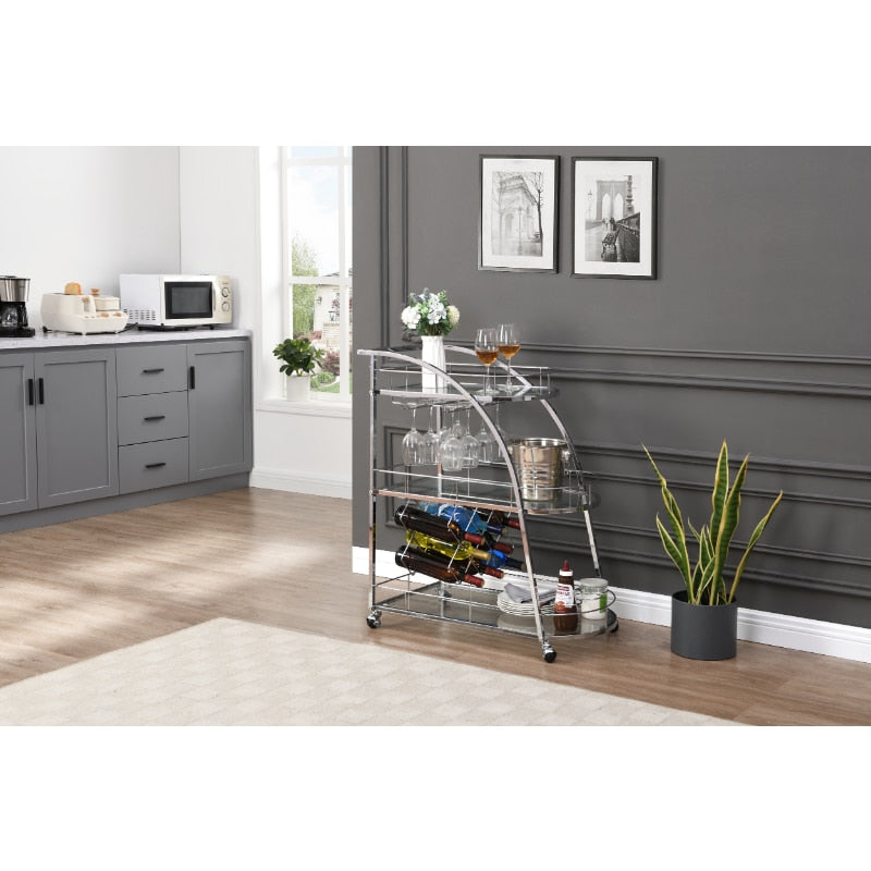 Mobiler Barwagen mit 3 Etagen aus Chrom