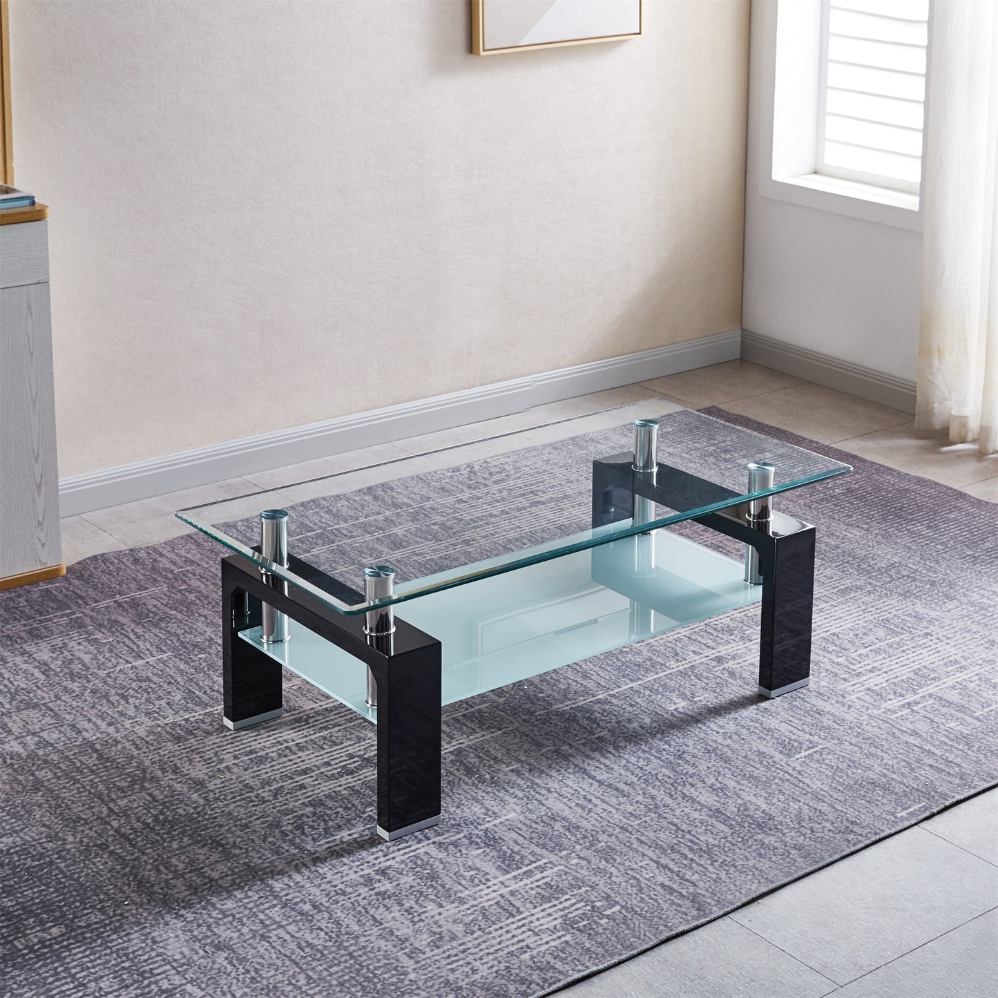 Tempered Glass Top Rectangular 2 Tier Coffee Table