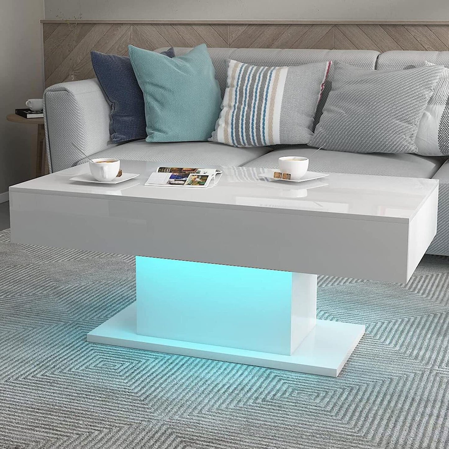 Modern White High Gloss Coffee Table + LED