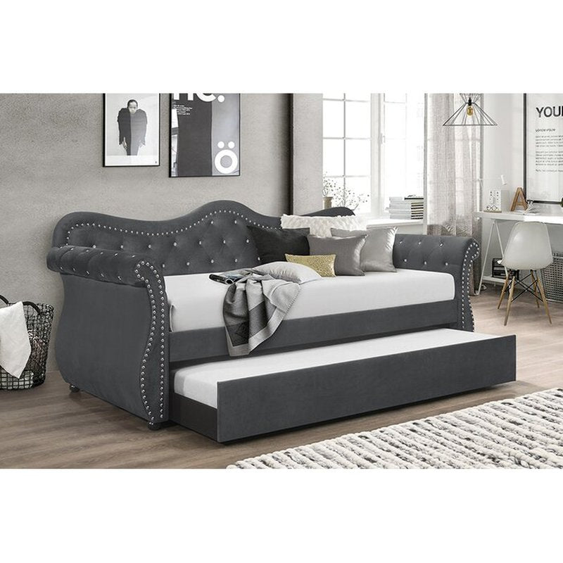 Gepolstertes Samt-Tagesbett + Rollbett