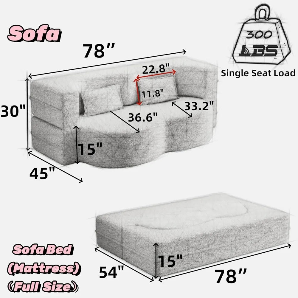 Cloud Convertible Floor Futon with 2 Pillows