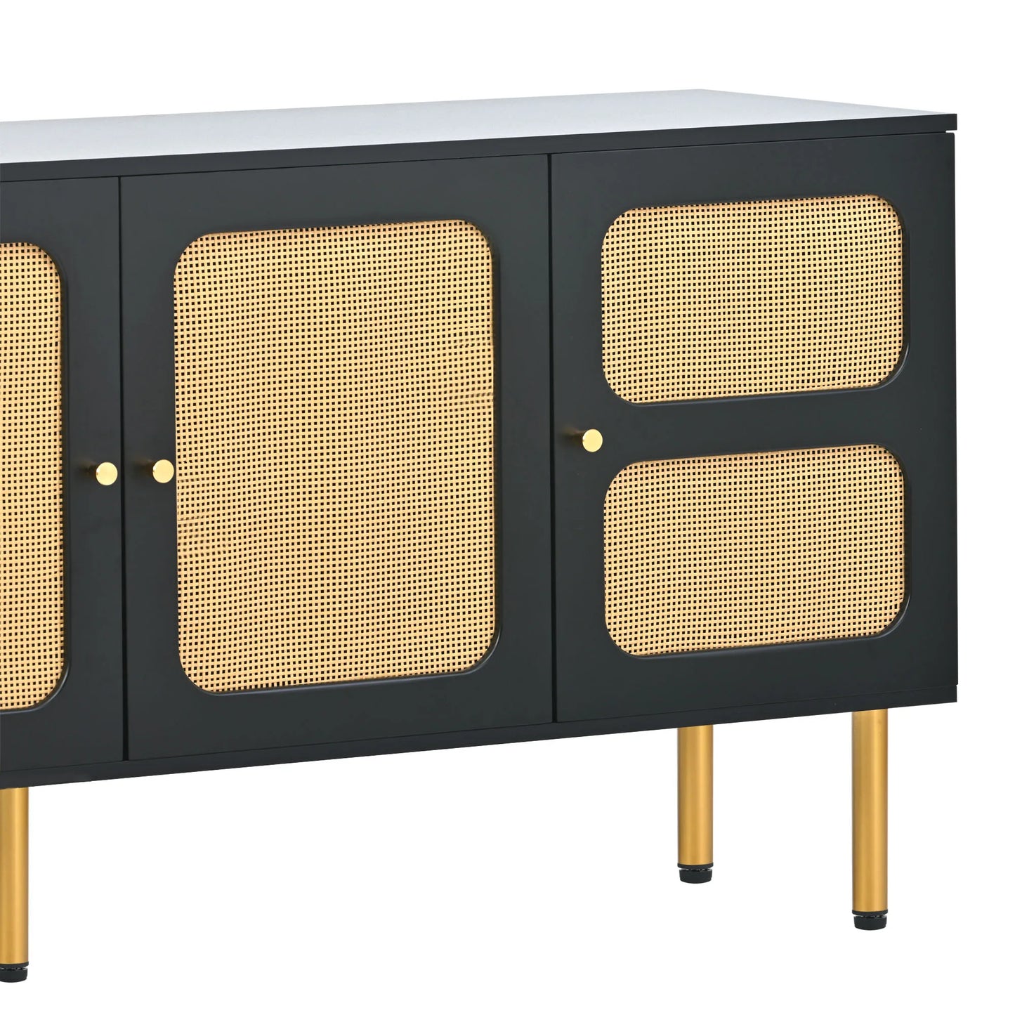 Boho Style TV Cabinet Stand with Rattan Door Woven Media Console