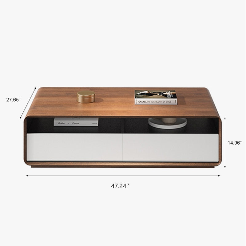 Rectangular Wooden Coffee Table + 4 Drawers + Open Shelf Storage