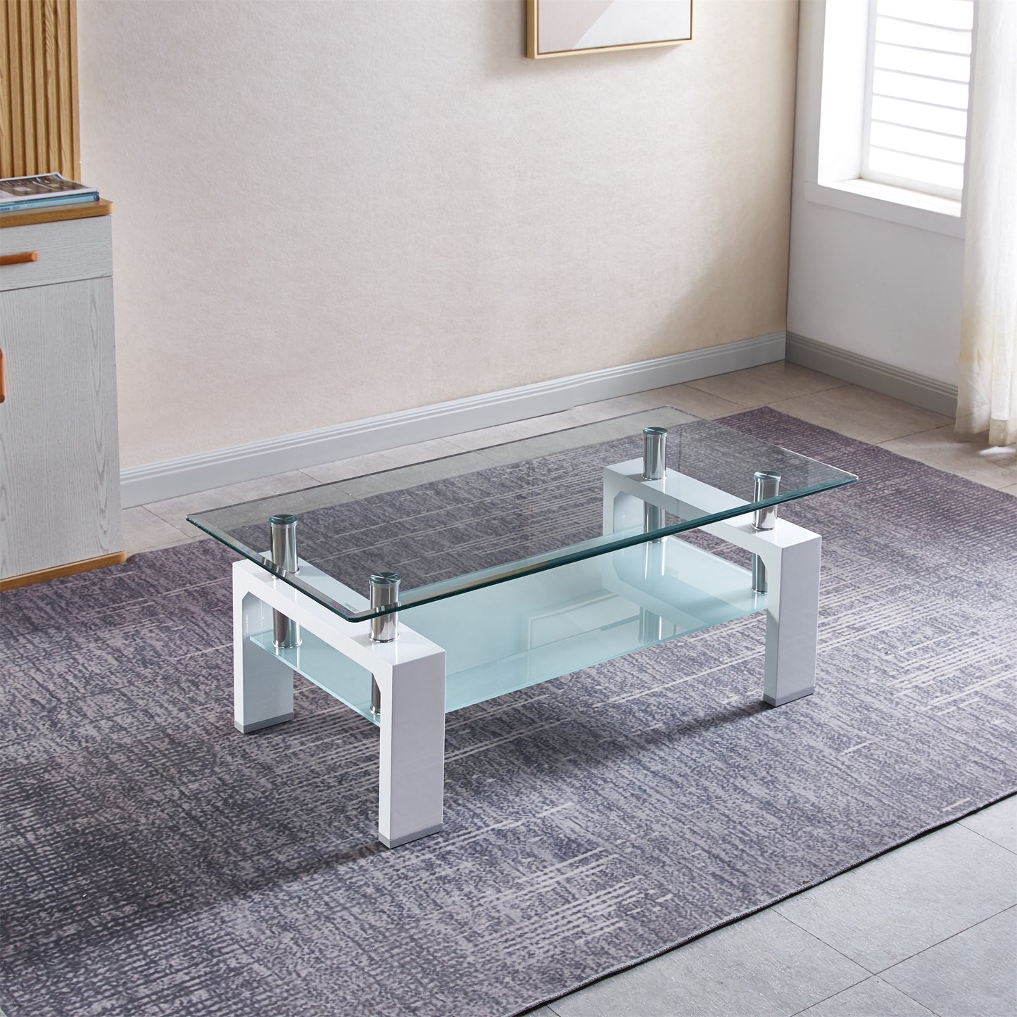 Tempered Glass Top Rectangular 2 Tier Coffee Table