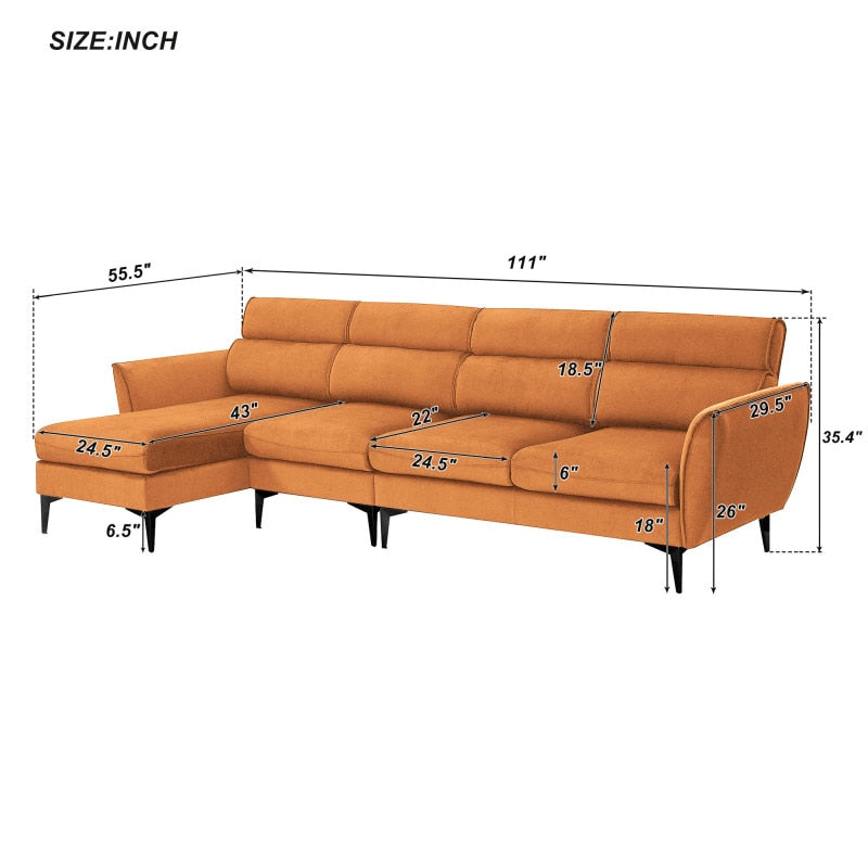 Orange Convertible Sectional Sofa + Chaise