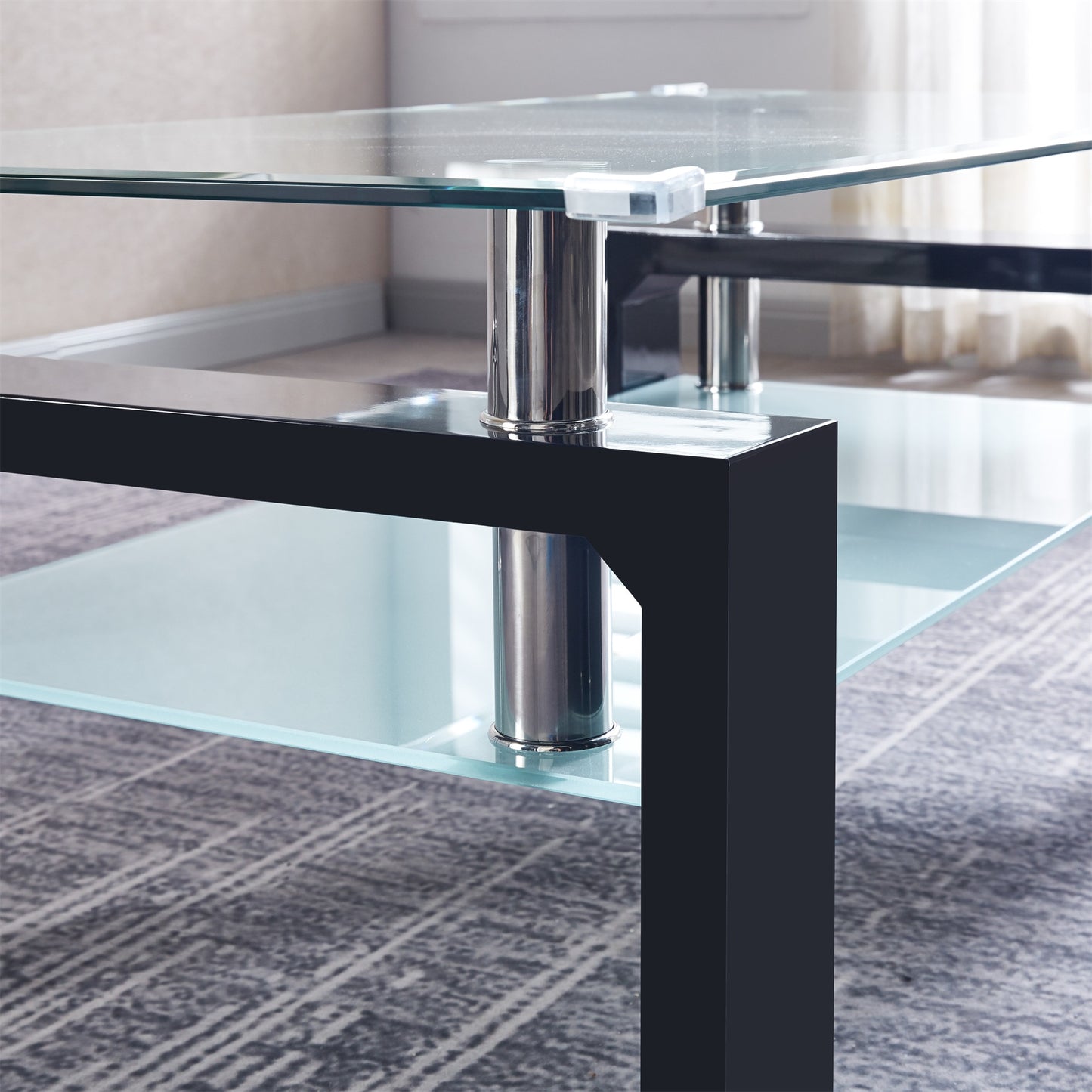 Tempered Glass Top Rectangular 2 Tier Coffee Table