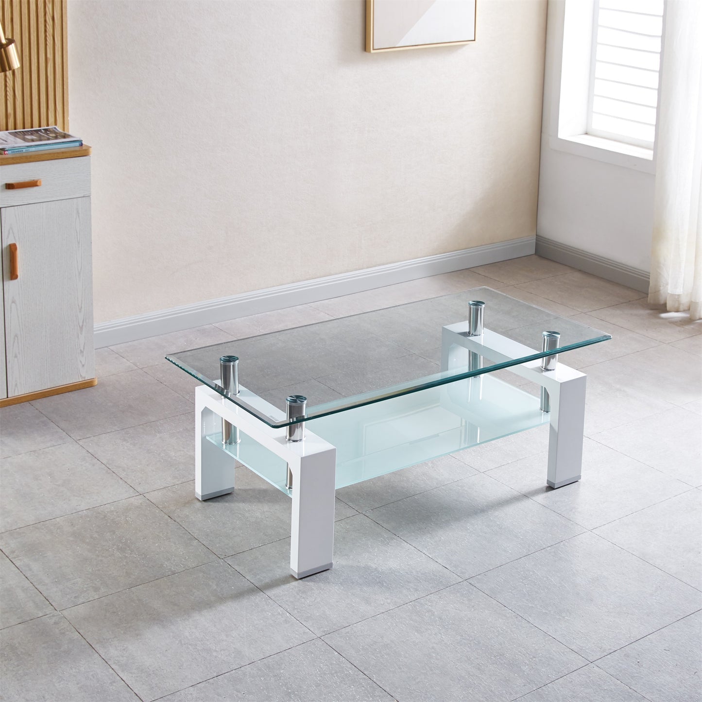 Tempered Glass Top Rectangular 2 Tier Coffee Table