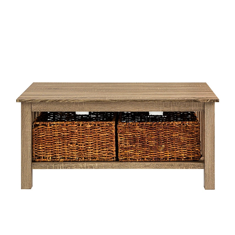 Traditional Storage Coffee Table with Bins, Driftwood Luxury Coffee Table