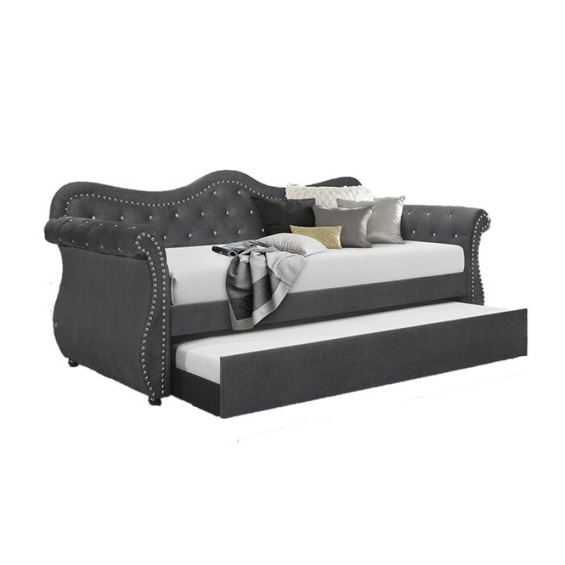 Gepolstertes Samt-Tagesbett + Rollbett