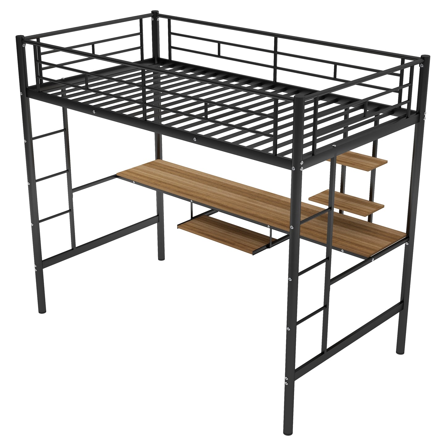 Platzsparendes Twin-Size-Hochbett mit Schreibtisch und Regal