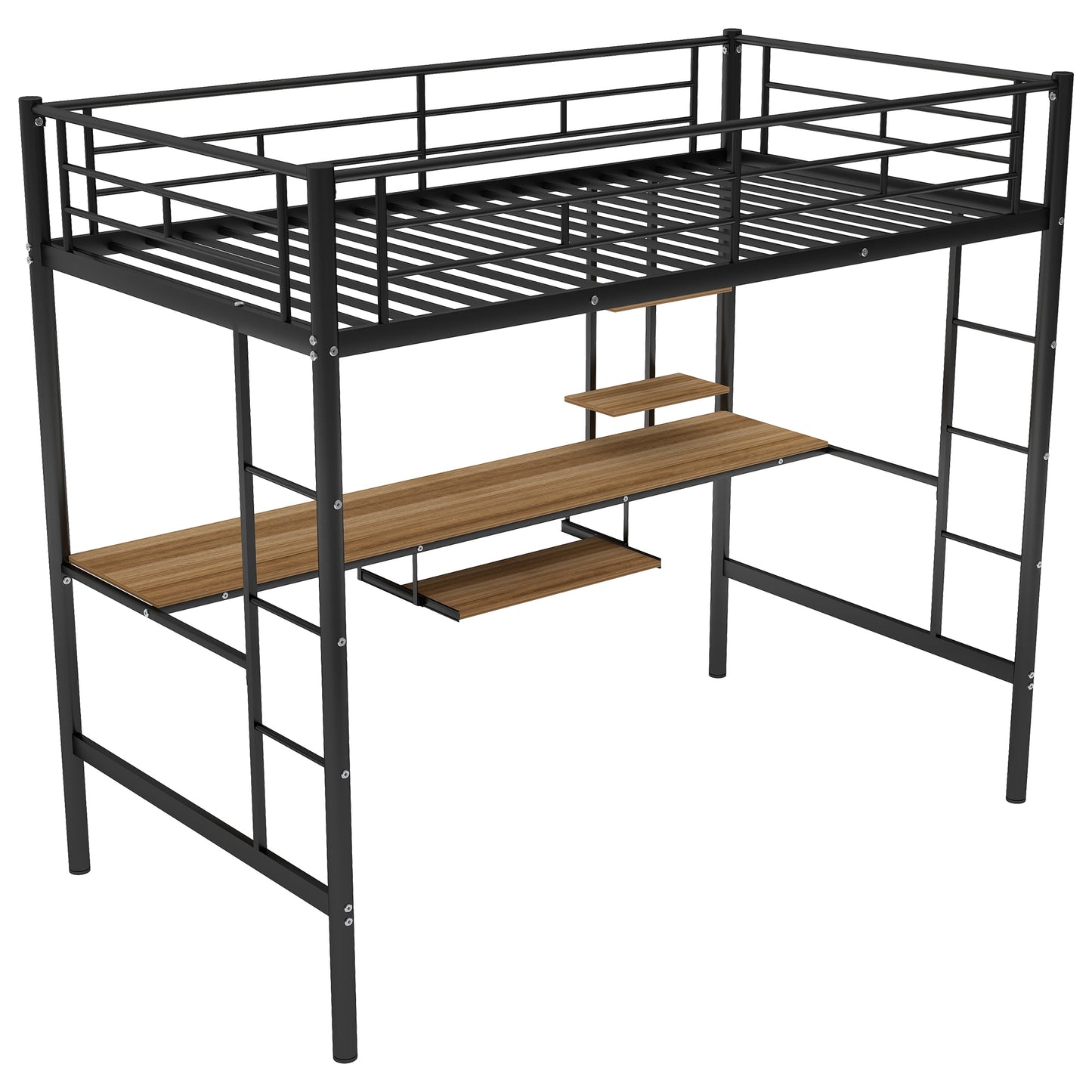 Platzsparendes Twin-Size-Hochbett mit Schreibtisch und Regal