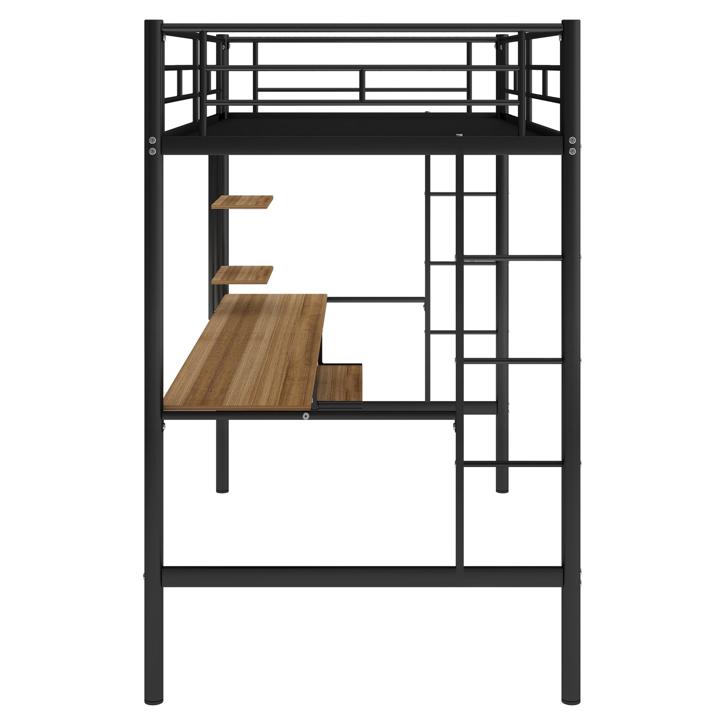 Platzsparendes Twin-Size-Hochbett mit Schreibtisch und Regal