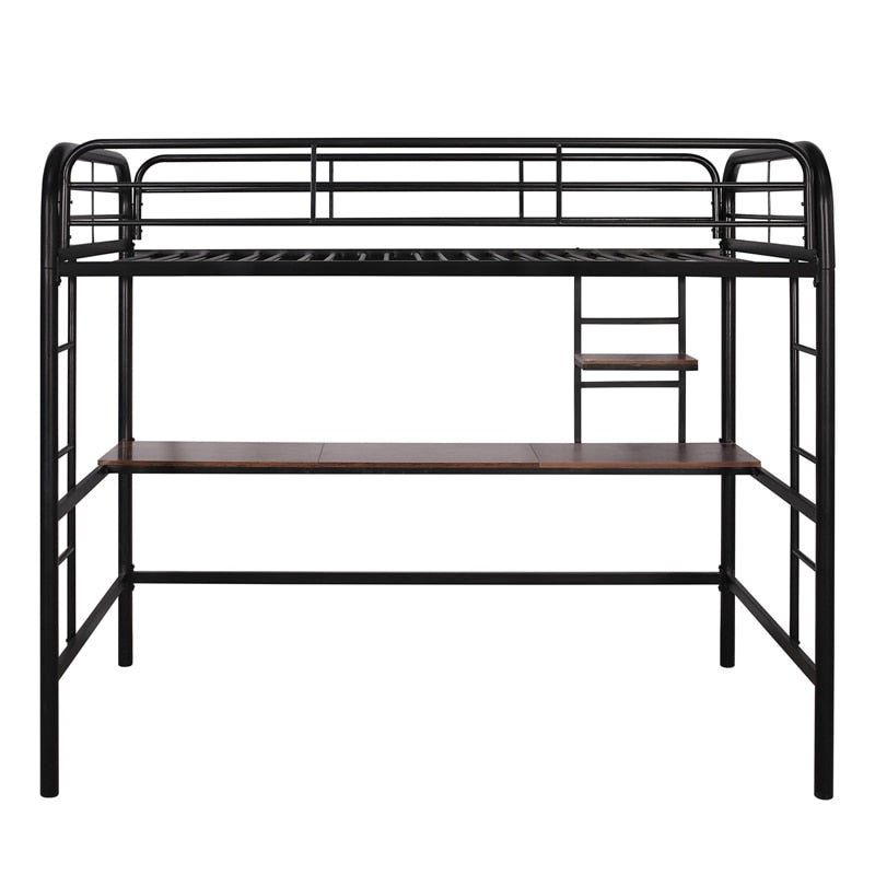 Hochbett aus Metall mit Schreibtisch und Regal
