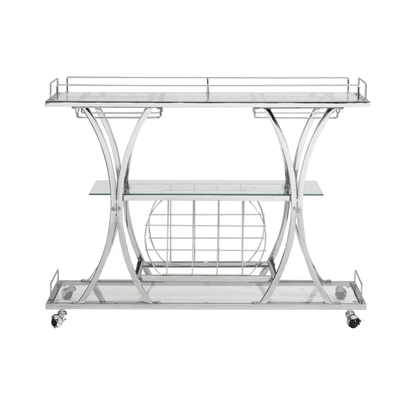 Moderner Barwagen aus Chrom mit Weinregal