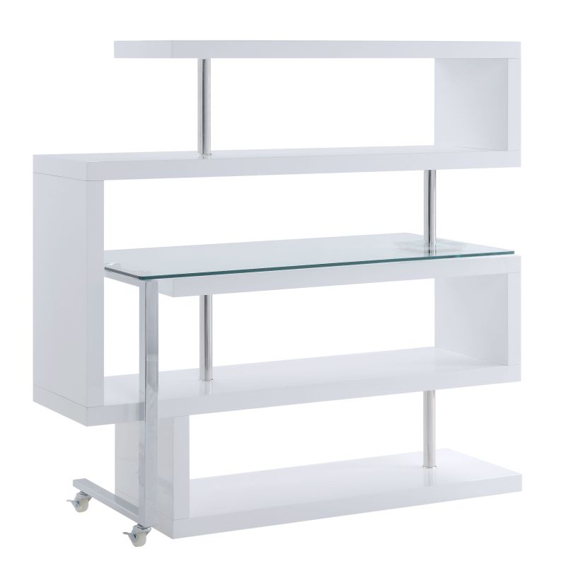 White Rotating Desk w/Shelf, Clear Glass