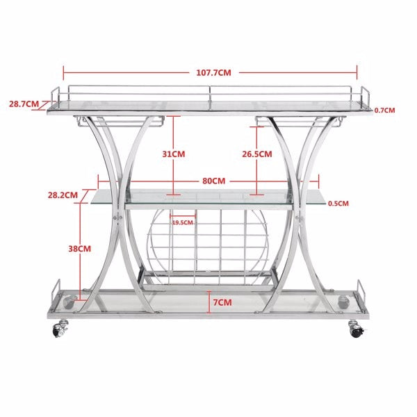 Moderner Barwagen aus Chrom mit Weinregal