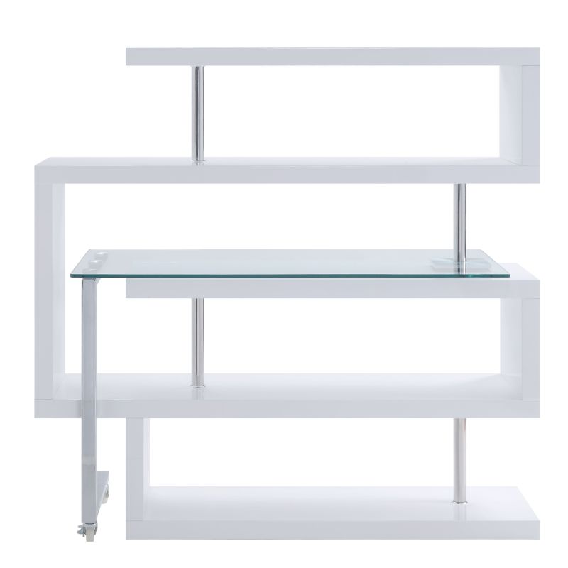 White Rotating Desk w/Shelf, Clear Glass