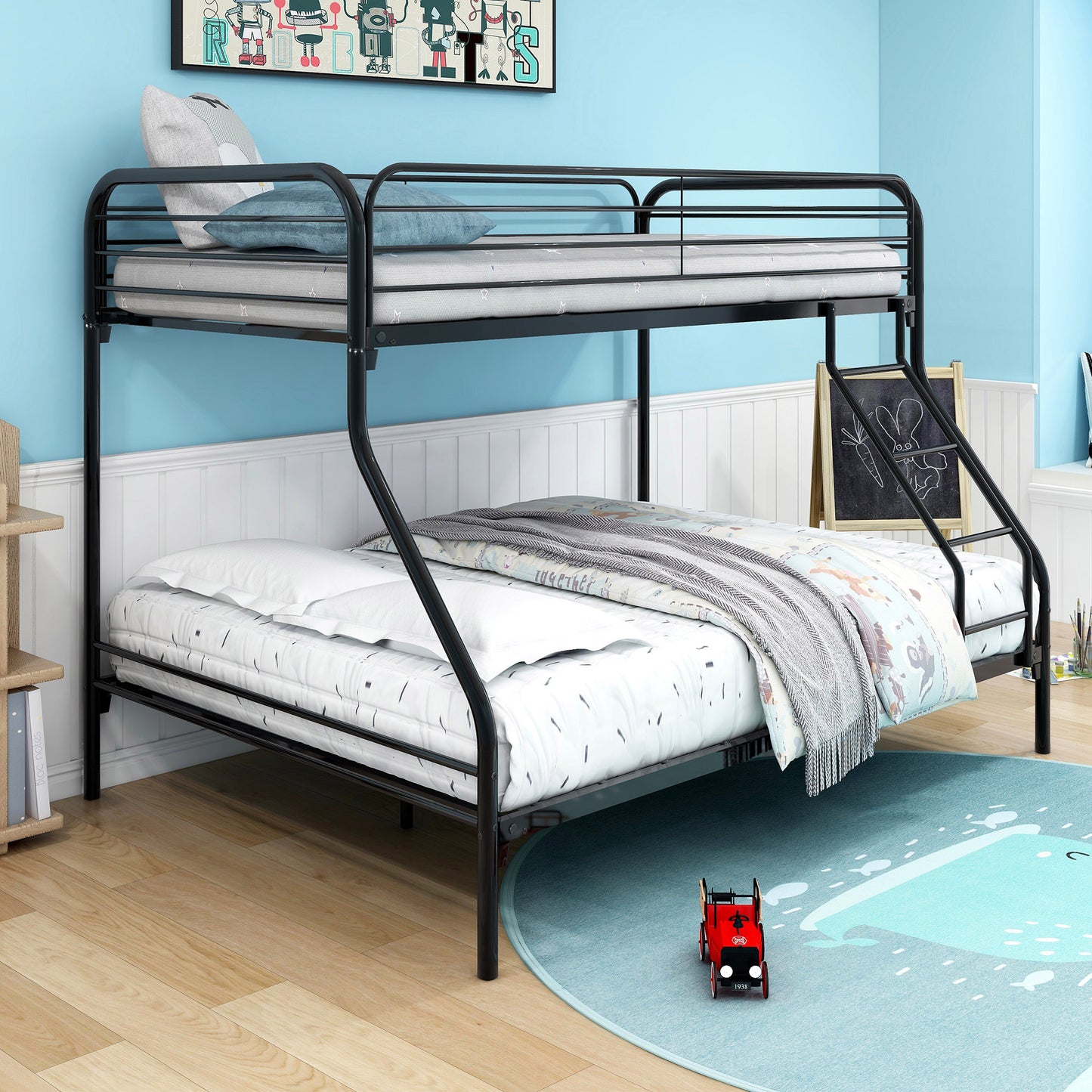 Twin Over Full Bunk Bed Frame With Inclined Ladder