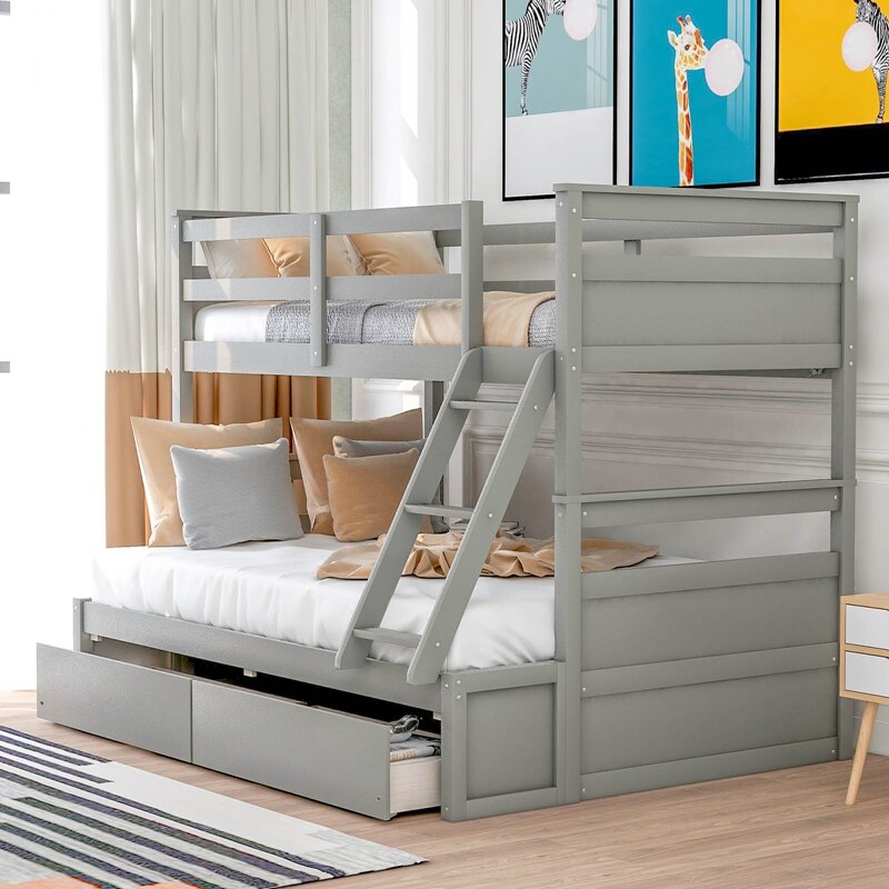 Solid Pine Twin Loft Over Full Bunk Bed With Ladder
