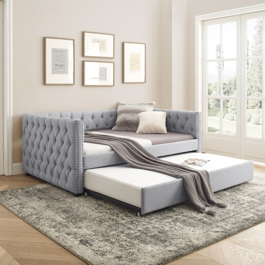 Grey Upholstered Daybed with Trundle