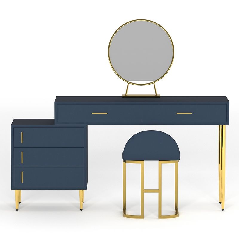 Blue Makeup Vanity Set With Stool and Mirror