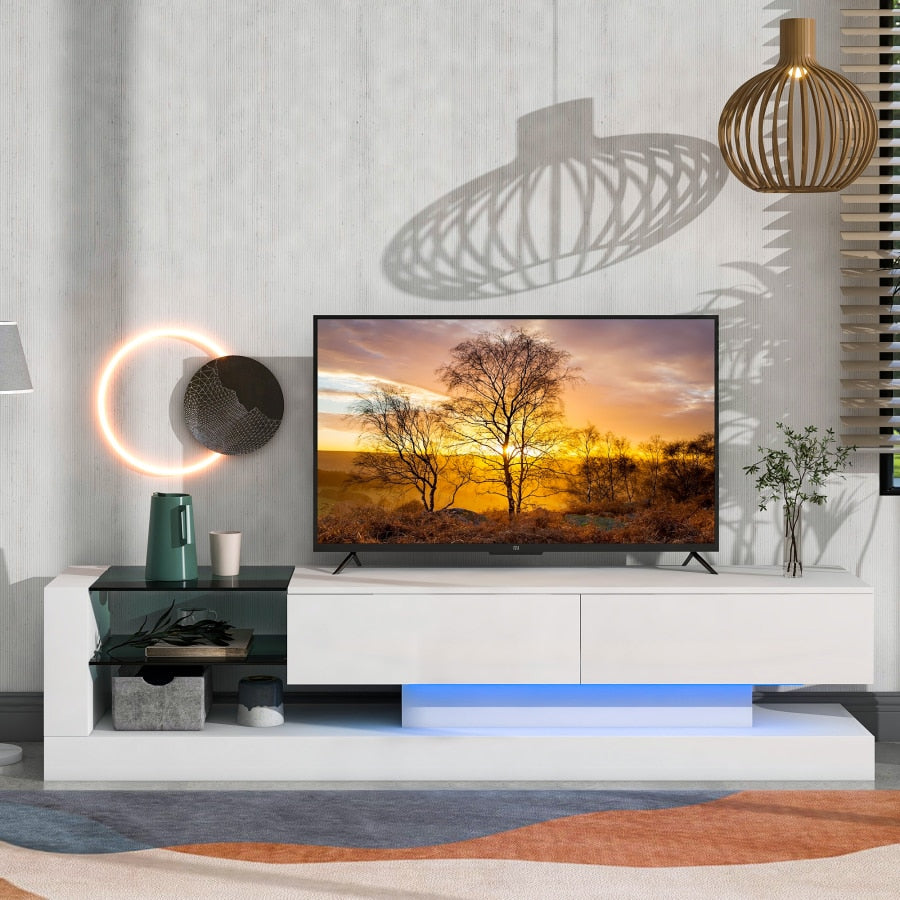 TV-Ständer mit zwei Medienfächern und LED-Licht