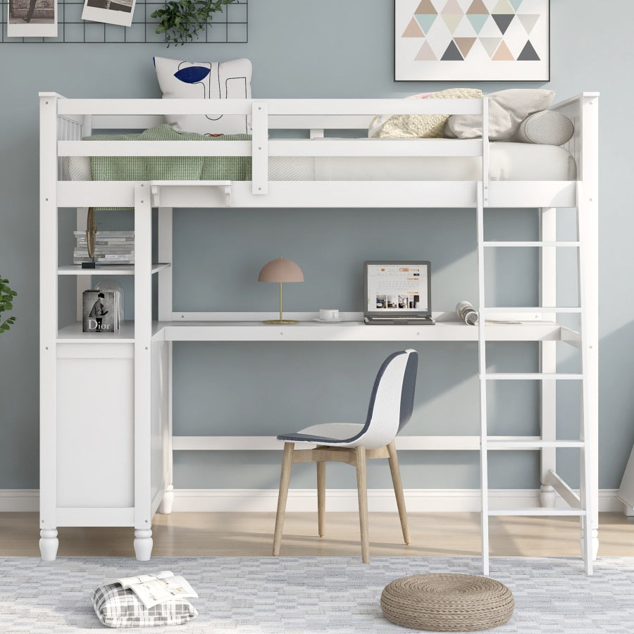 Twin-Size-Hochbett mit Schubladen und Schreibtisch