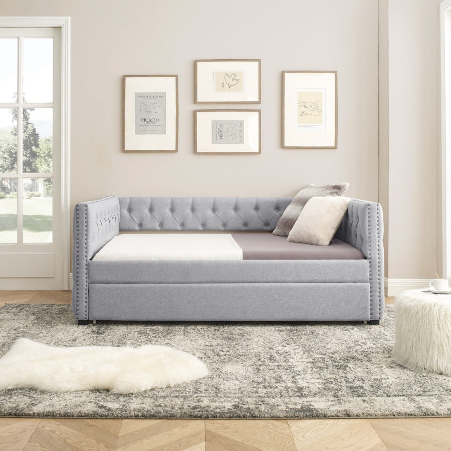 Grey Upholstered Daybed with Trundle
